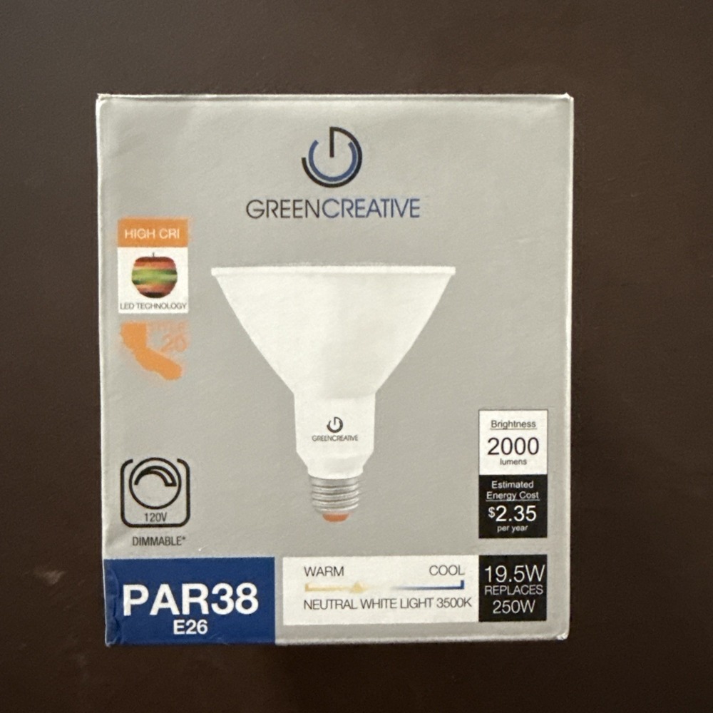 Green Creative PAR38 LED Flood Light 19.5W 3500K Dimmable E26 35008 NWT